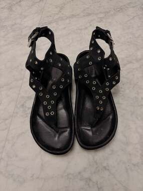 Isabel Marant Black Suede Elwina Eyelet Studded Ankle Strap Sandals